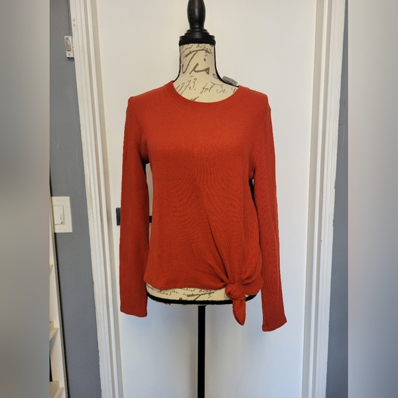 NWT Madewell Rust Orange Knot Crewneck Ribbed Pullover Sweater Size M - Picture 4 of 9